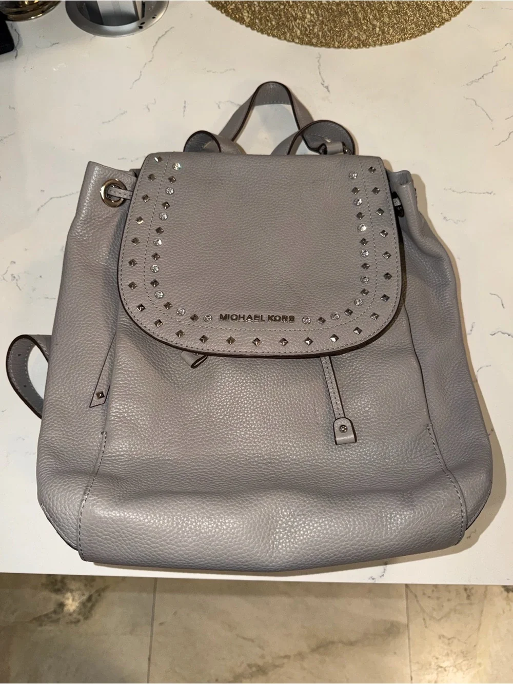 Michael Kors Light Gray Pebbled Leather Drawstring Tote